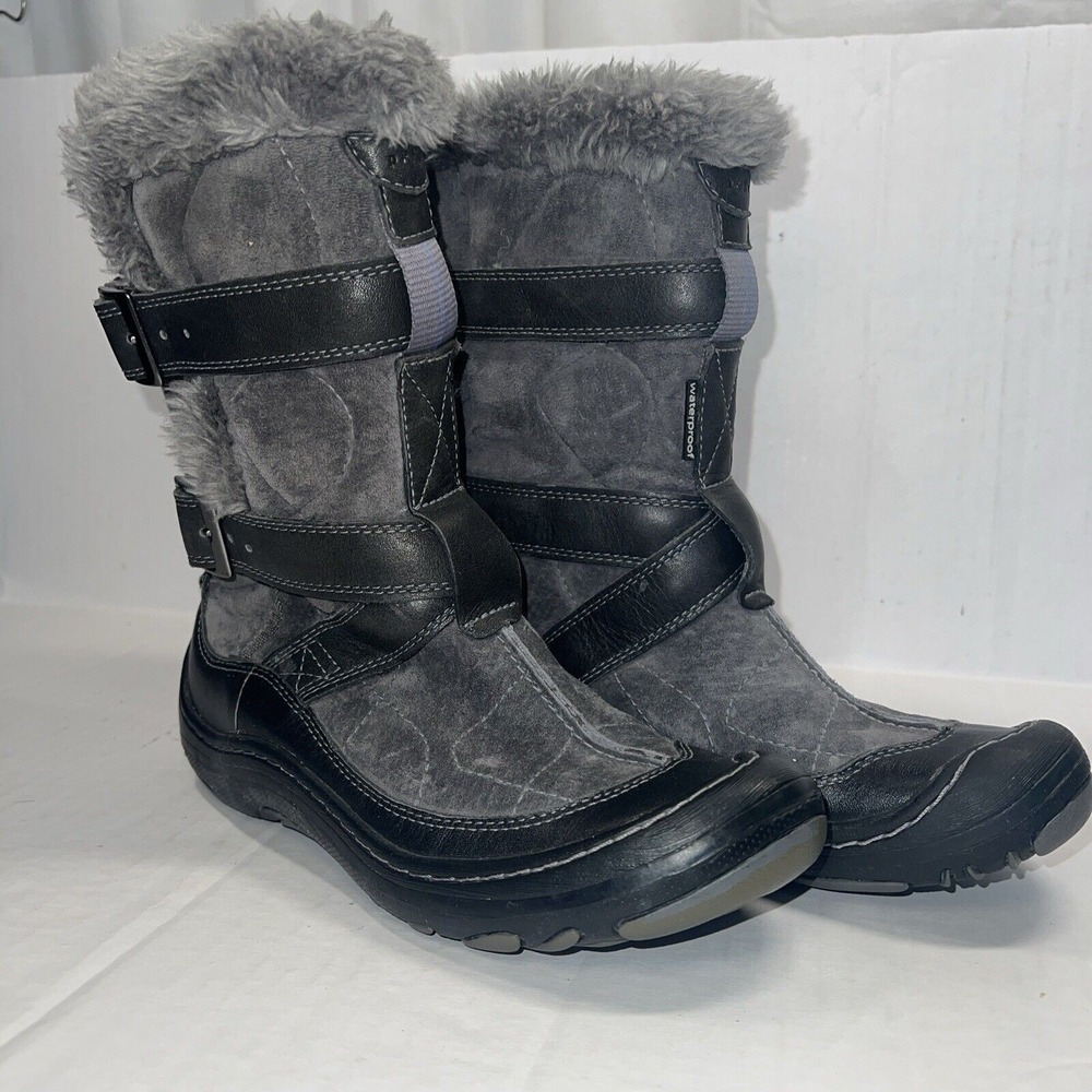 PRIVO Waterproof Winter Boots Women Size 6 Fur Lined Buckle Gray Black Gorpcore